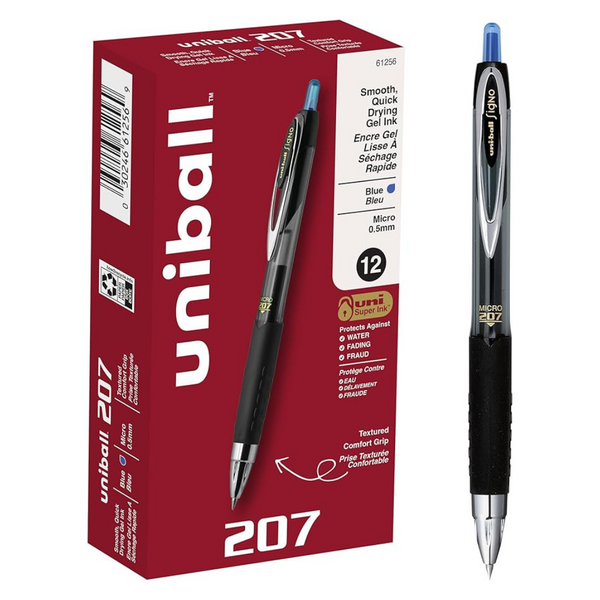 12-Pack Uni-Ball 207 Retractable Fraud Prevention Gel Pens 0.5mm