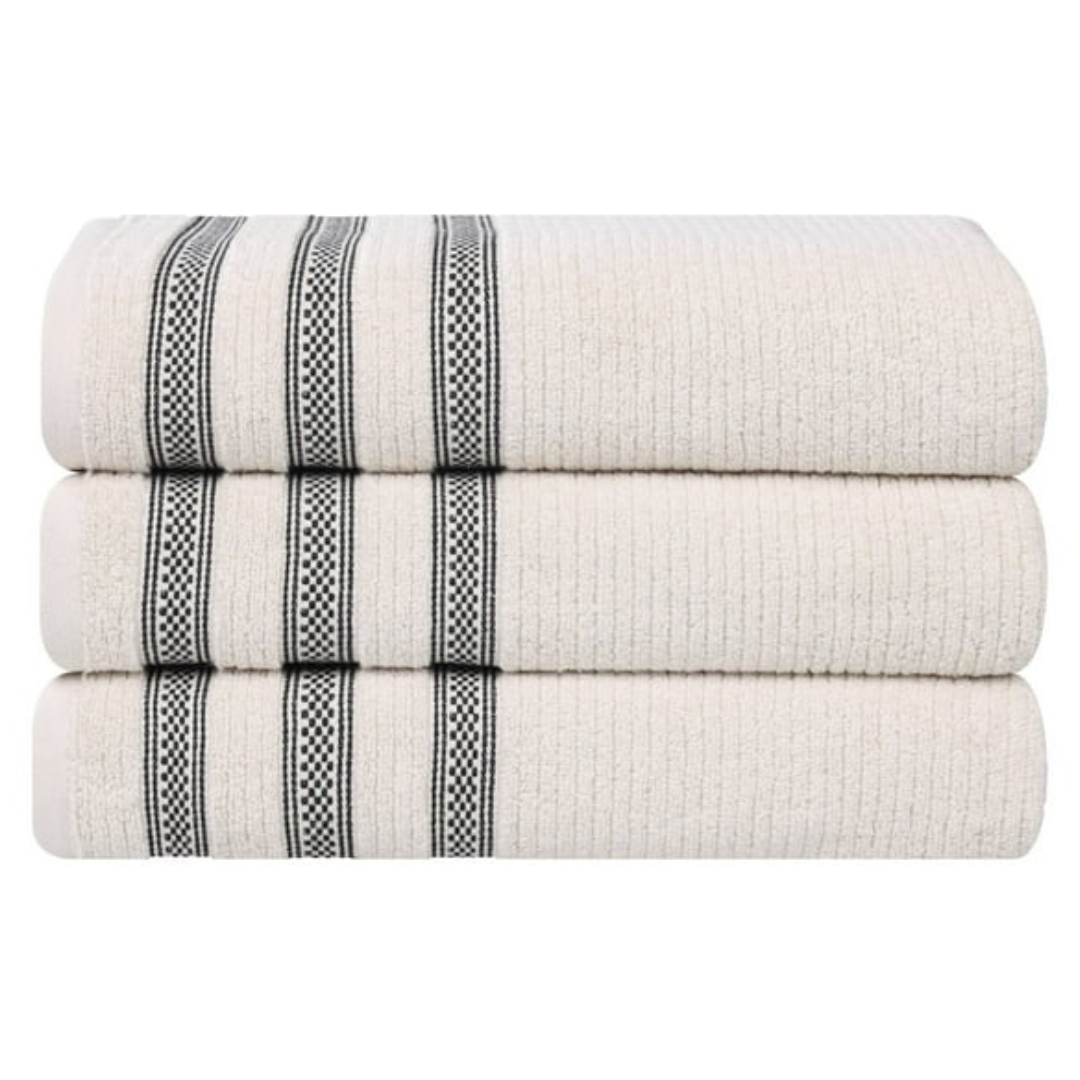 Set Of 3 Superior Zero Twist Ribbed Geometric Cotton Bath Towel Set