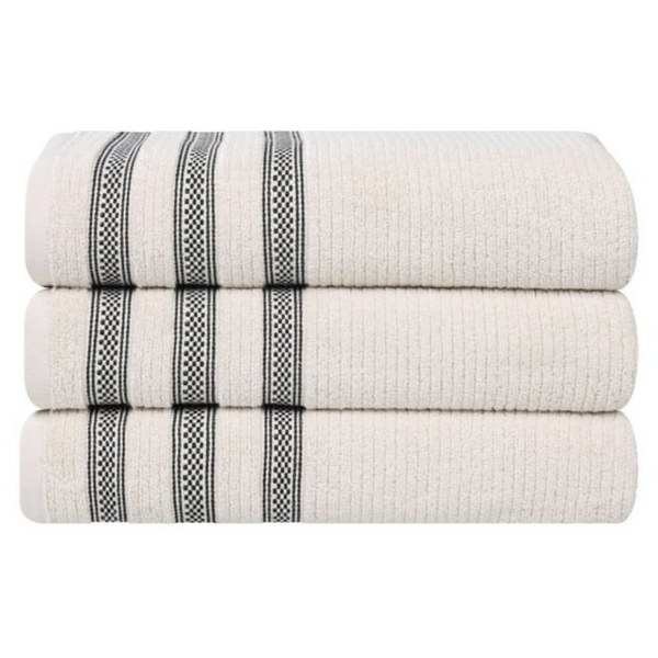 Set Of 3 Superior Zero Twist Ribbed Geometric Cotton Bath Towel Set