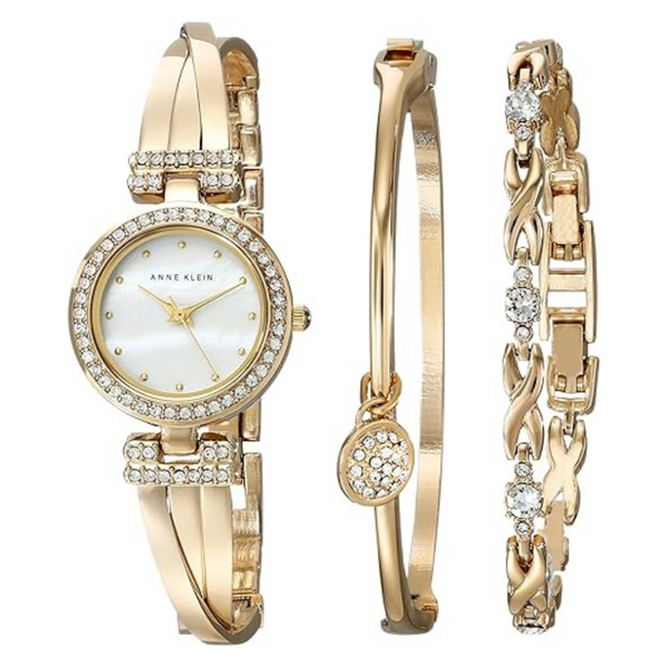 Anne Klein Women's Crystal-Accented Gold-Tone Watch & Bracelet Set