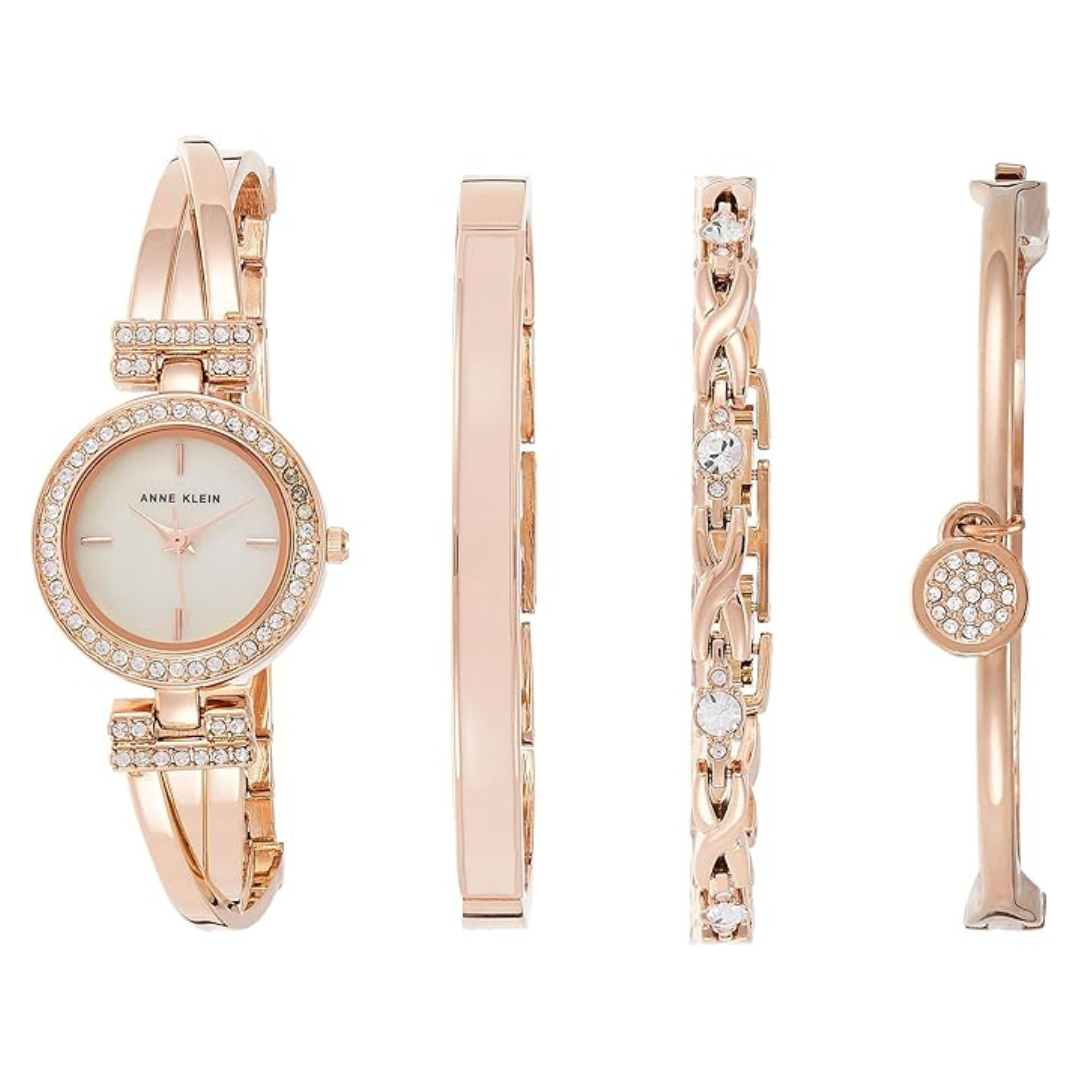 Anne Klein Women's Premium Crystal Bangle Watch And Bracelet Set