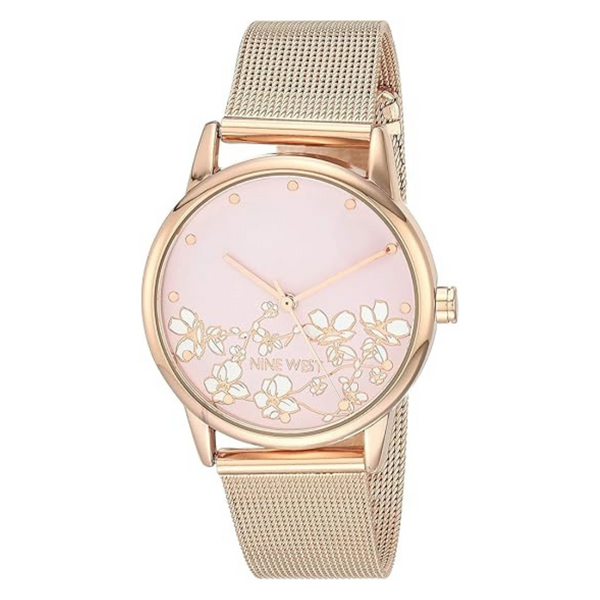 Nine West Women's Stainless Steel Mesh Bracelet Watch With Flower Dial