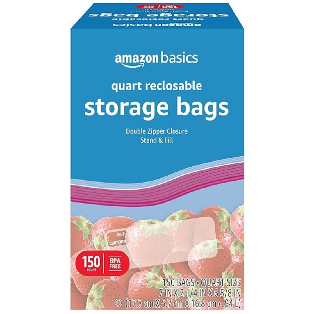 150-Count Amazon Basics Double Zipper Food Storage Bags (Quart)