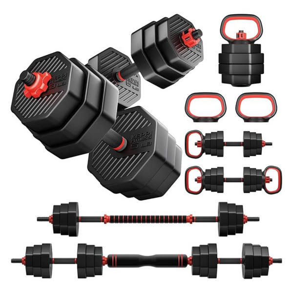 KeppiFitness 4-In-1 Adjustable Dumbbell Set With Connector Bar