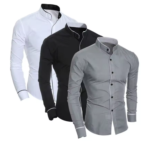 Men's Solid Color Simple Casual Slim Fit Long Sleeve Shirt (3 Colors)