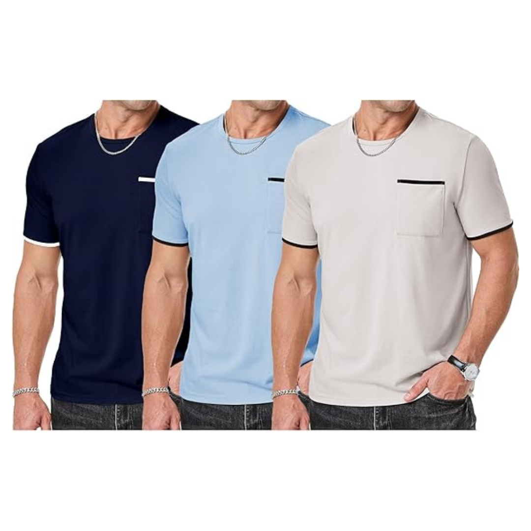 3 Pack Men's Cotton Crewneck Moisture Wicking T-Shirts