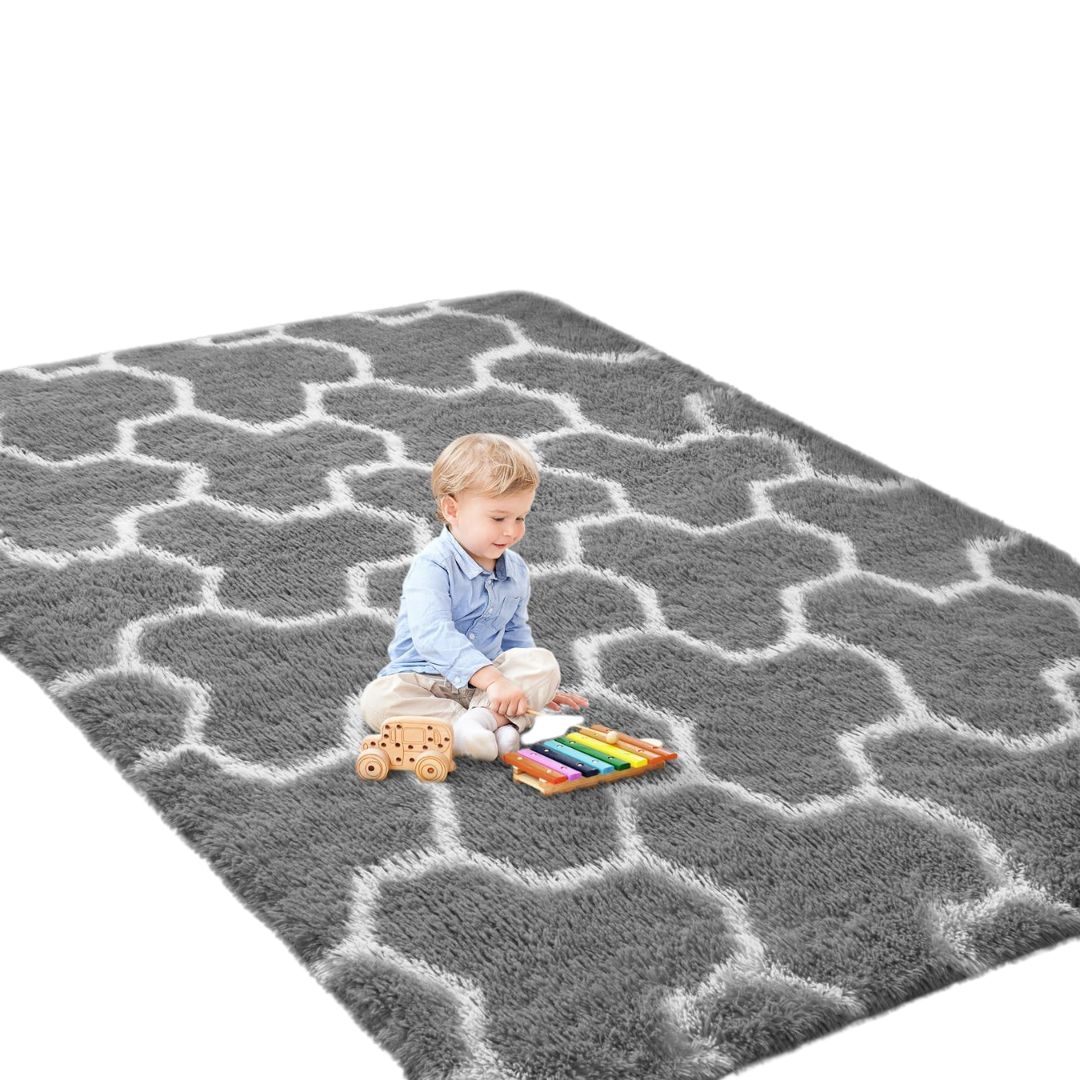 3x5 Feet Grey Plush Shaggy Soft Carpet