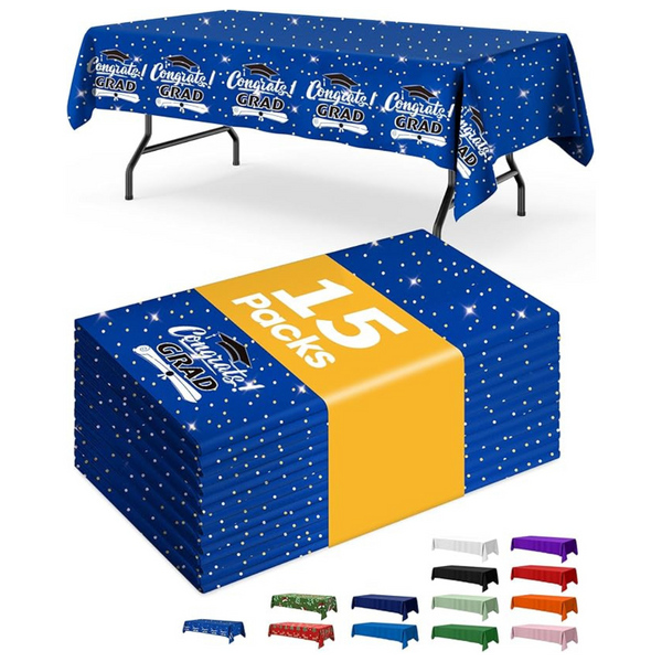 15-Pack Blue Plastic Rectangle Table Cloths (54" x 180")