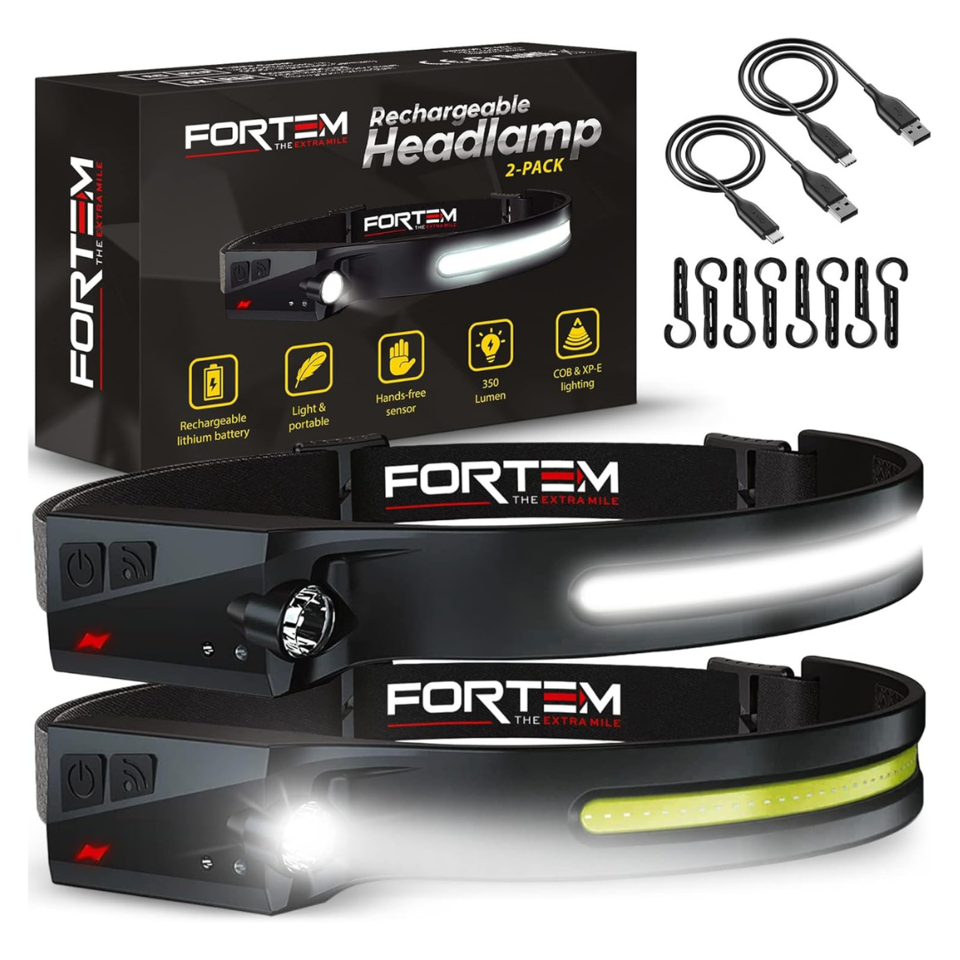 2-Pack Fortem 350 Lumen Rechargeable LED Head Lamp