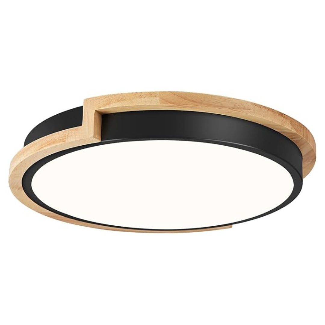 Peblto Modern LED Flush Mount Ceiling Light W/Matte Black & Wood Accent