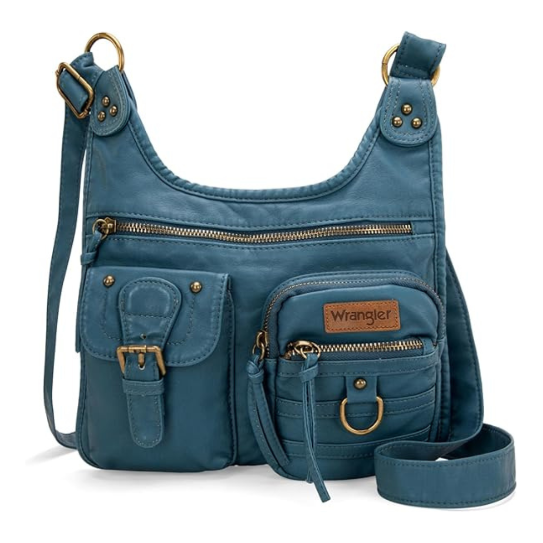 Wrangler Women's Soft Leather Multi Pocket Crossbody Bag