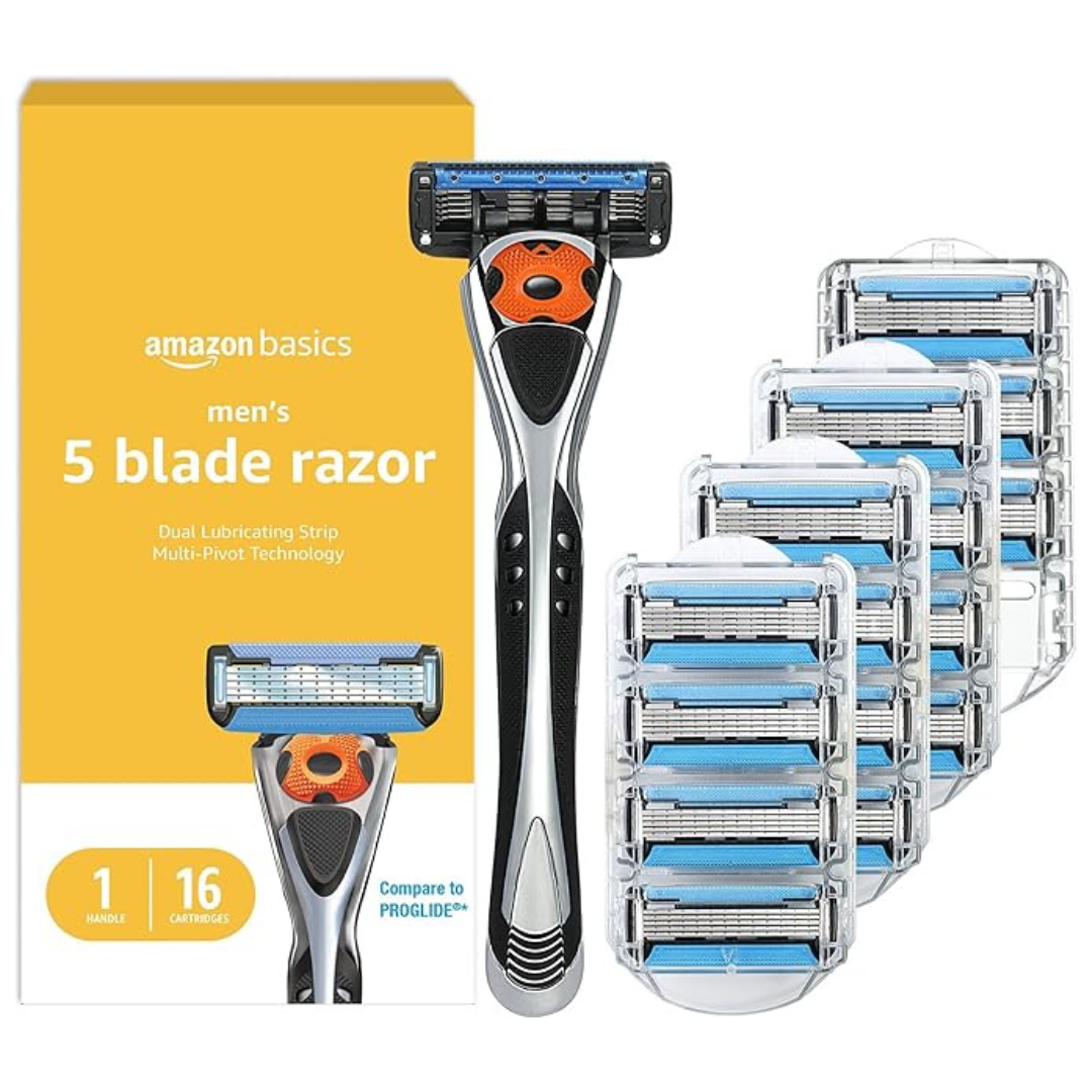 17-Piece Amazon Basics 5-Blade Men's Razor (Handle + 16 Cartridges)