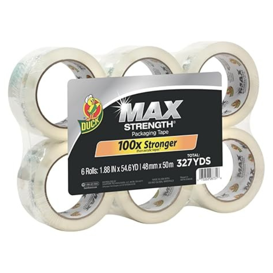 6 Rolls Of Duck Max Strength Clear Packing Heavy Duty Tape