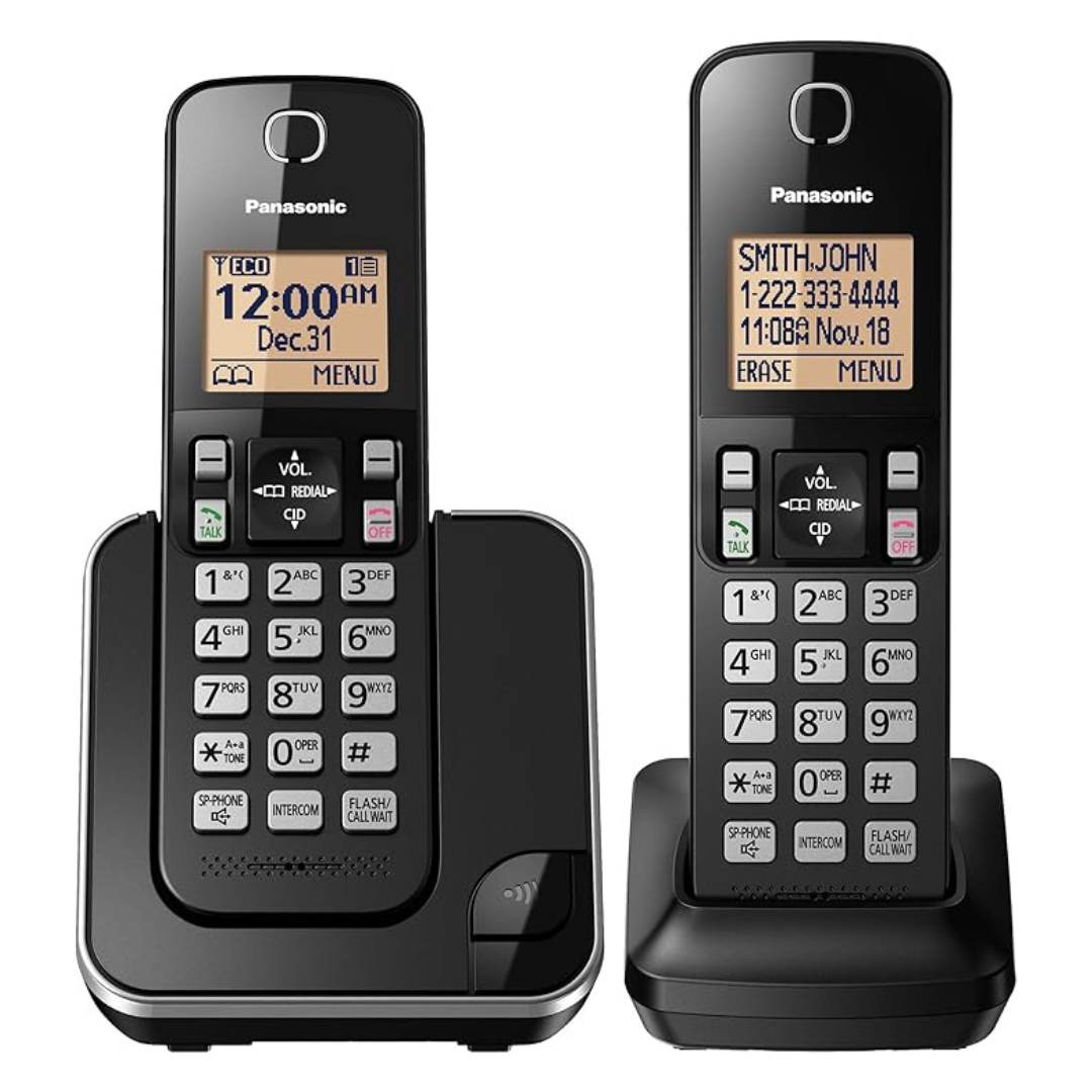 Panasonic Expandable Cordless Phone System With Amber Backlit Display – 2 Handsets