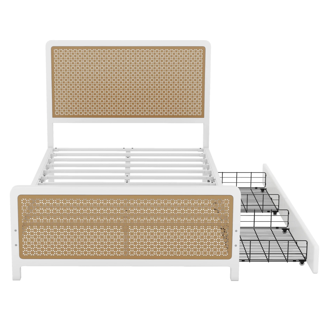 Euroco Metal Full Size Platform Bed With 2 Drawers (White)