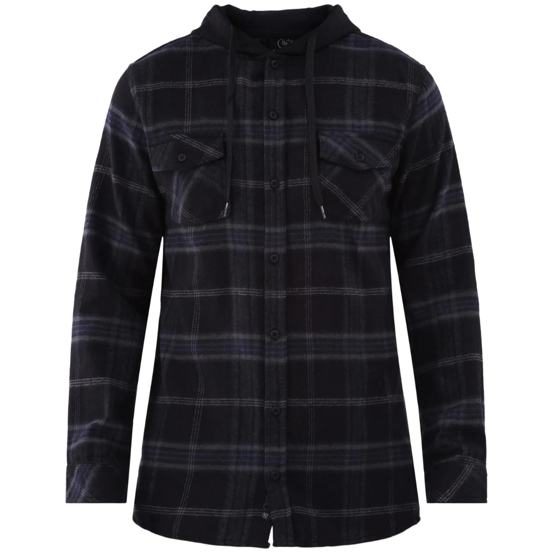 Burnside Men's Hooded Flannel Shirt With Long Sleeves