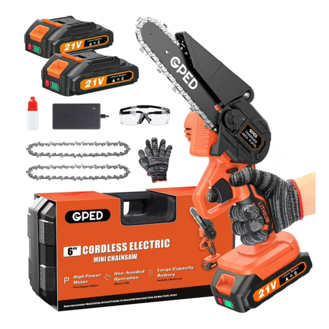 GPED 6" Cordless Mini Chainsaw With 2 Battery