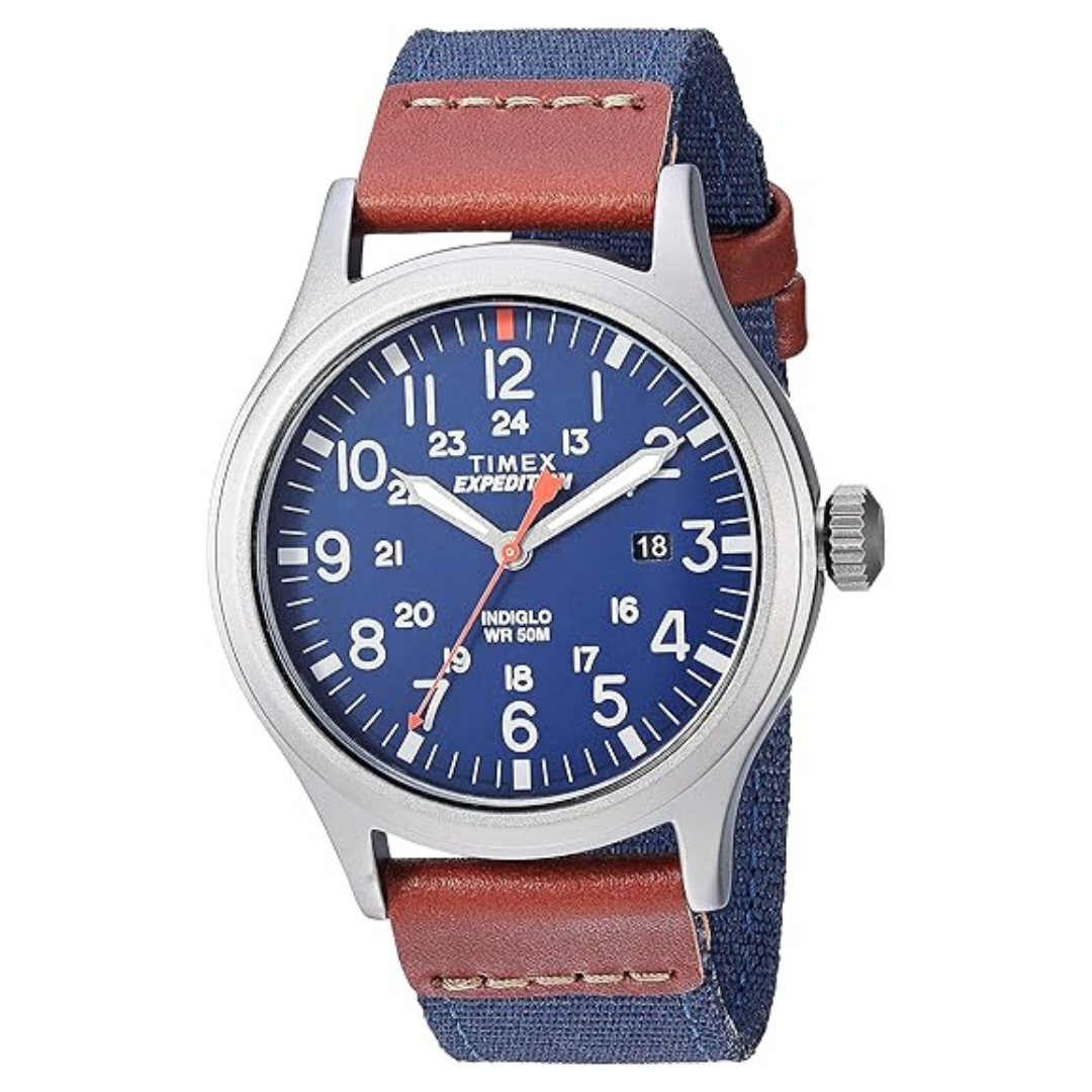 Timex Men's TWC008300 Expedition Scout Leather Slip-Thru Strap Watch