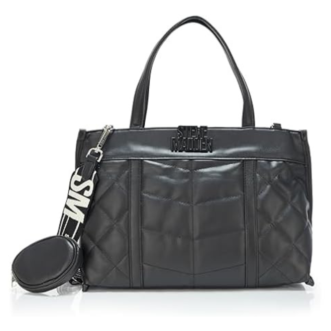 Steve Madden Belia Chevron Quilted Satchel (Black)