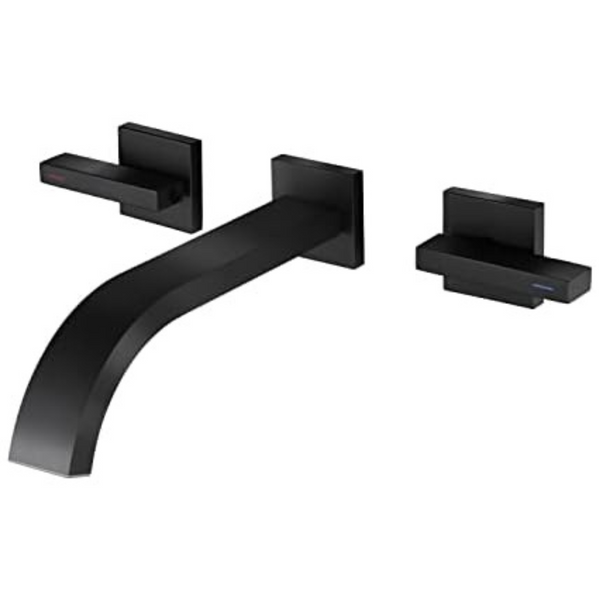 Wall-Mounted Bathroom Black Matte Sink Faucet With Pop-Up Drain