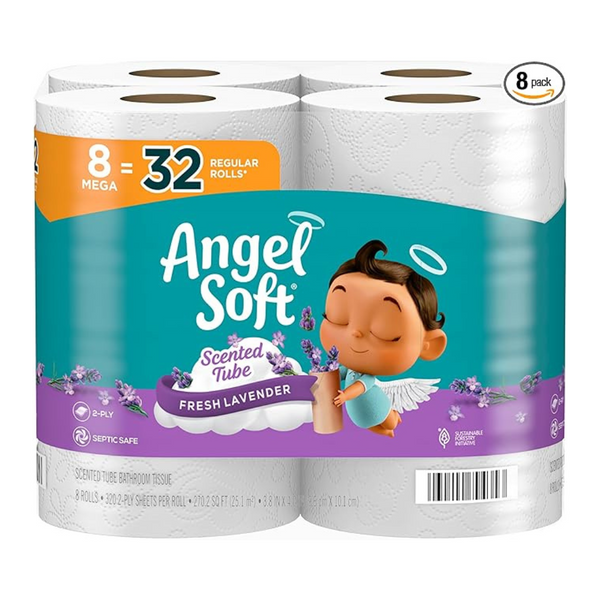 8 Mega Rolls Angel Soft 2-Ply Toilet Paper With Fresh Lavender Scent