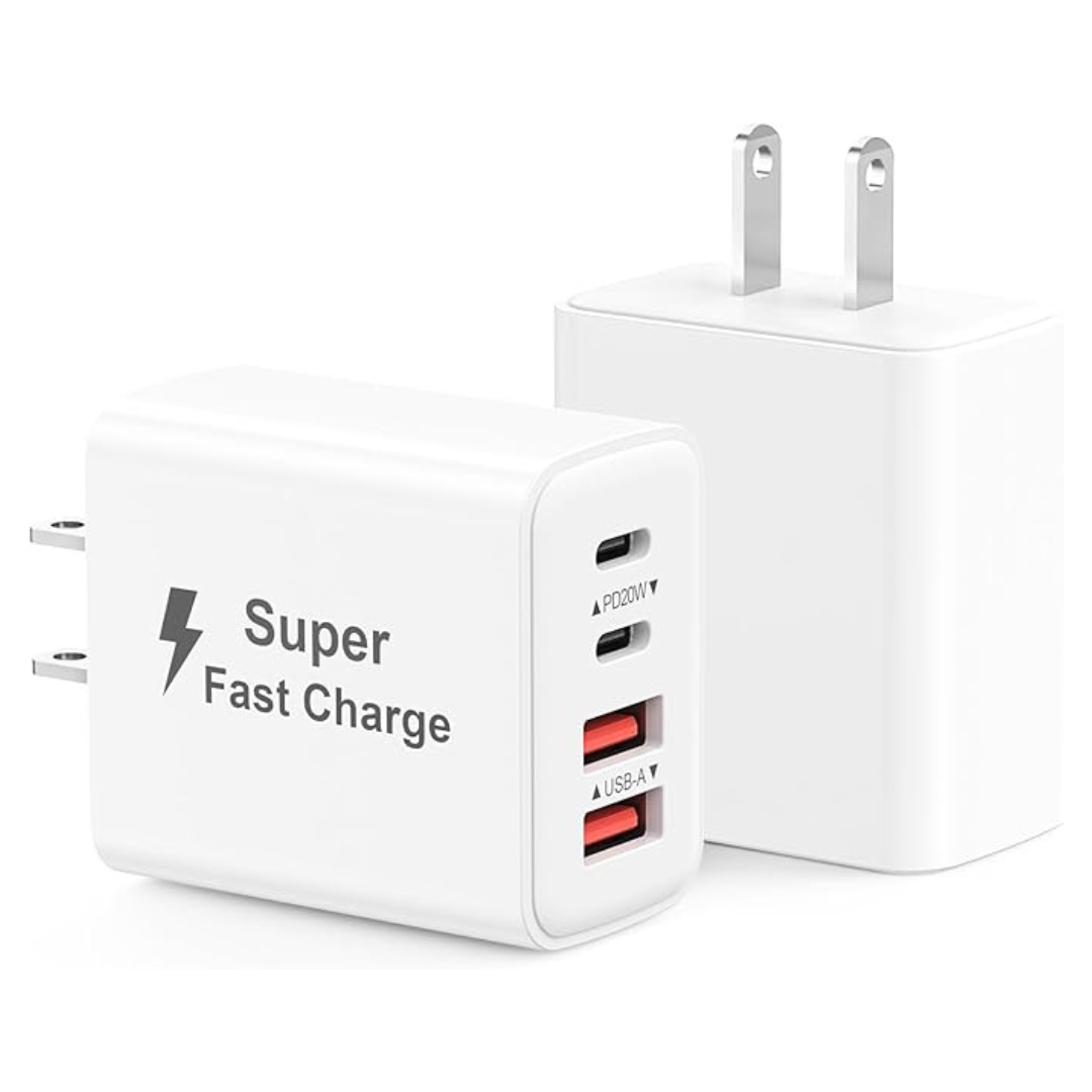 2-Pack 40W 4-Port Super Fast Charging USB-C Charger Adapter