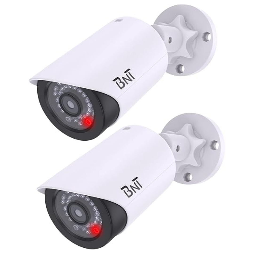 2-Pack BNT Dummy Fake Security Camera With One Red LED Light