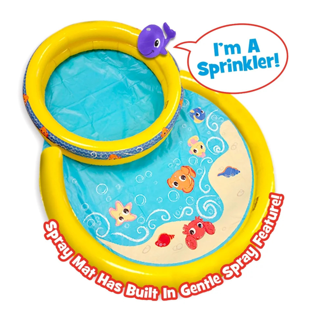 Little Tikes My First Lil Water Park, Round Splash Pool With Whale Sprinkler And Spray Mat