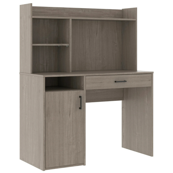 Sauder Beginnings Silver Sycamore Desk With Hutch And Drawer, Silver Sycamore Finish