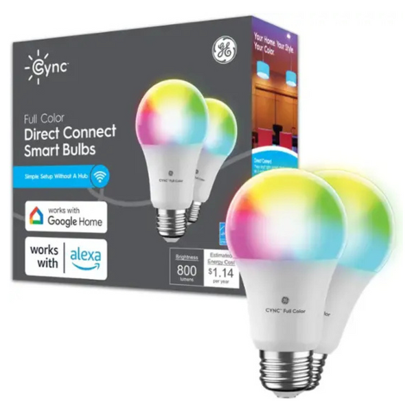 2-Pack GE CYNC 60W Smart Full Color A19 LED Light Bulb