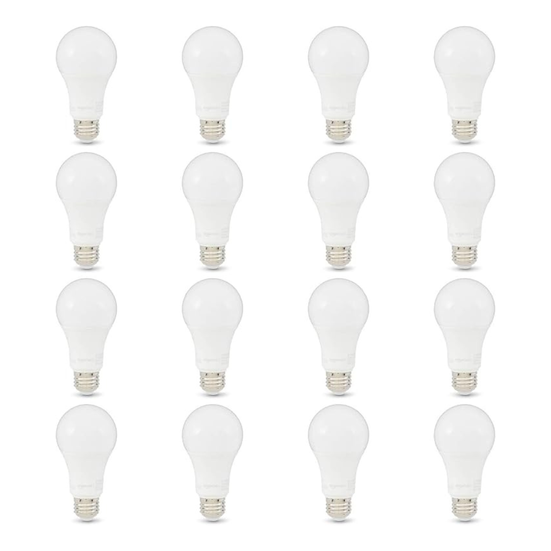 16-Count Amazon Basics A19 100 Watt LED Light Bulbs