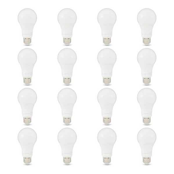 16-Count Amazon Basics A19 100 Watt LED Light Bulbs