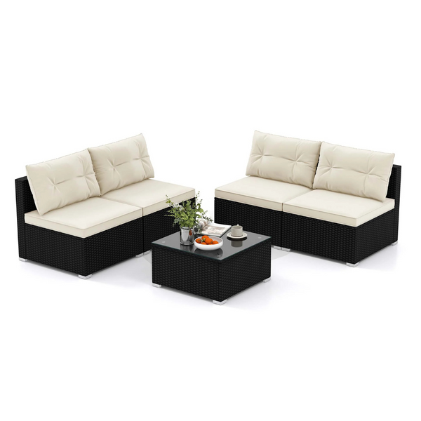 5-Piece Costway Patio Rattan Wicker Furniture Conversation Set