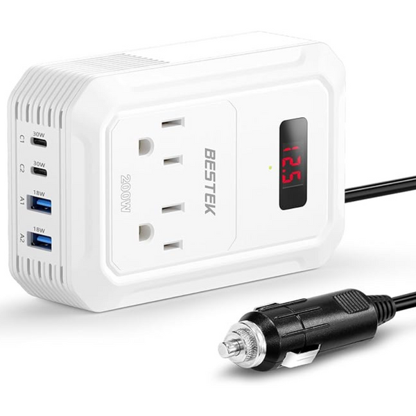 Bestek 4-Port USB-C/USB-A 200W Car Power Inverter With 2 AC Outlets