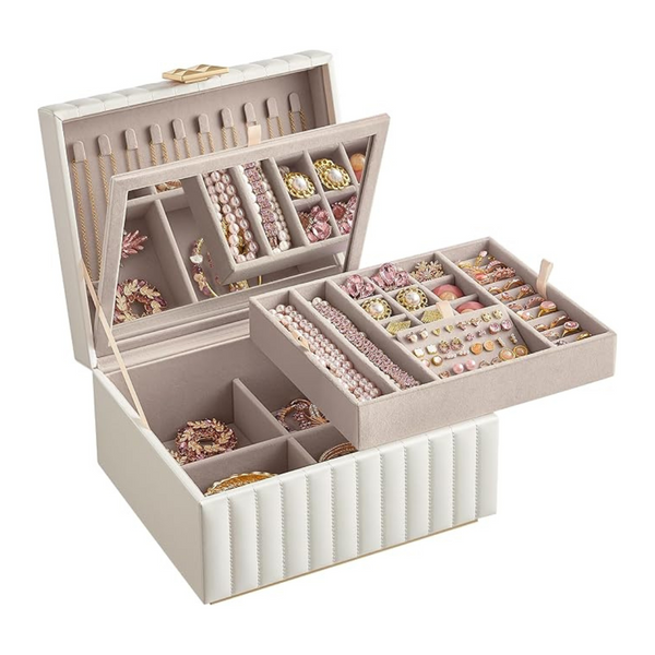 2-Tier PU Surface Jewelry Box With Mirror