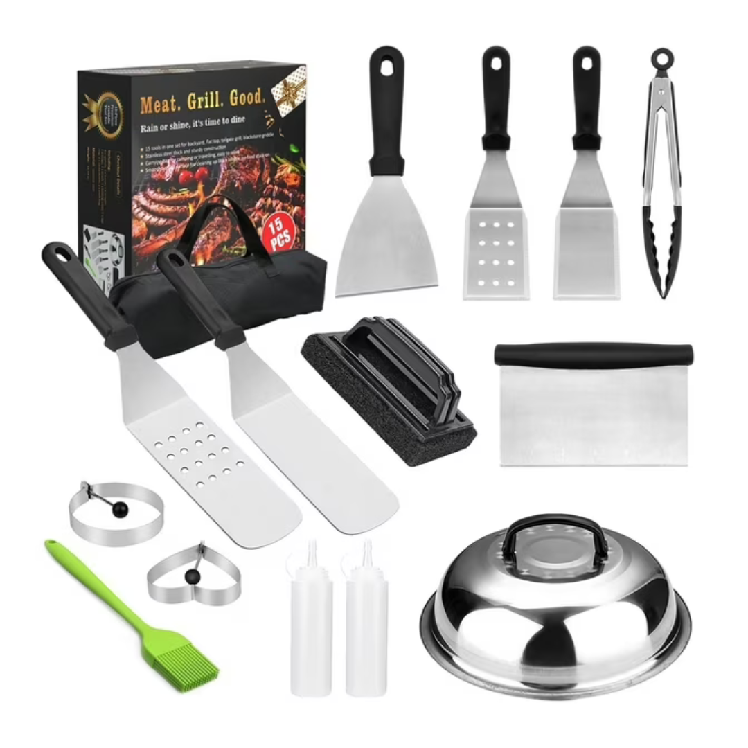 15-Piece Top Stainless Steel Griddle Accessories Kit