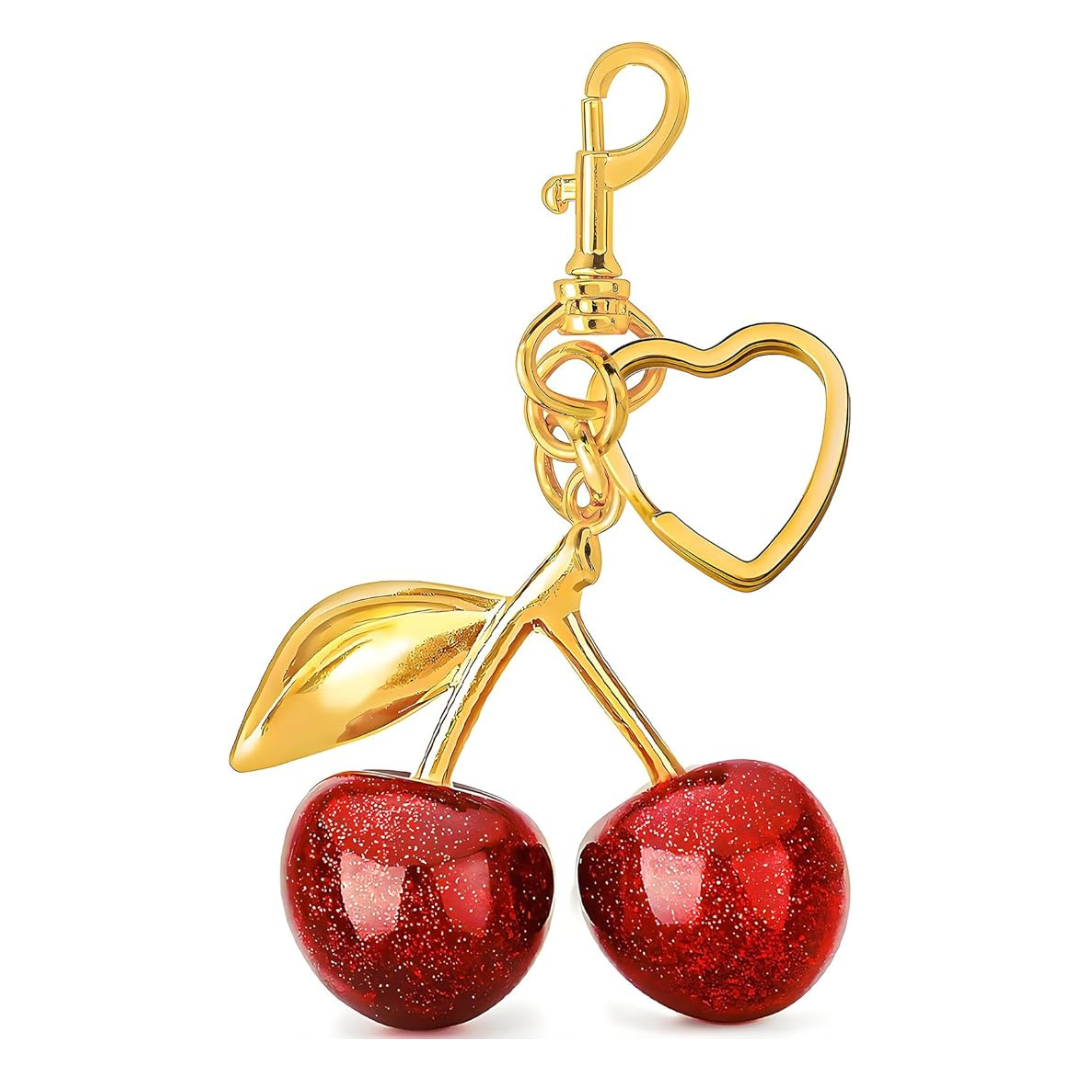 Cherry Keychain With Heart Key Ring