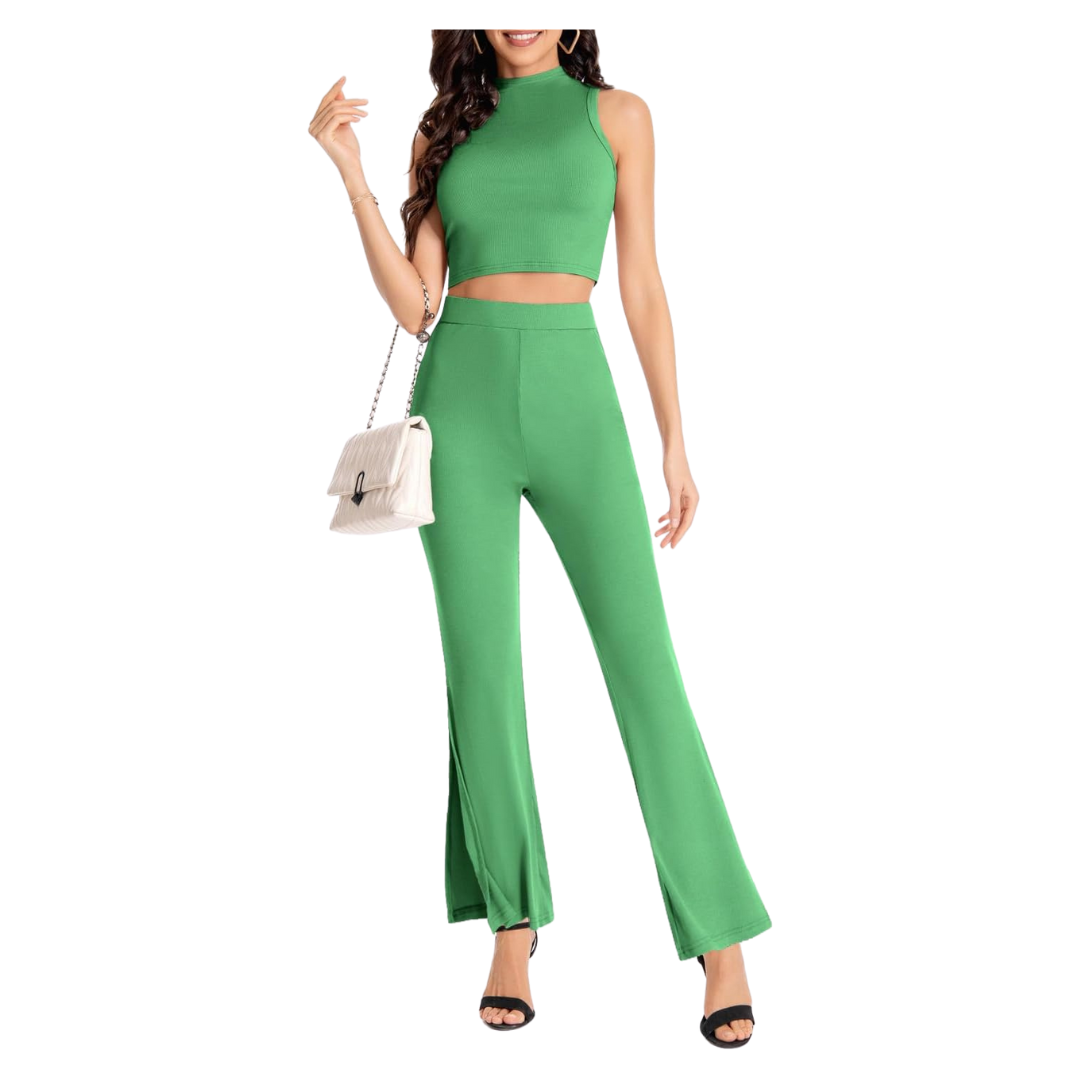 2 Piece Sleeveless Cropped Top And Leg Pants