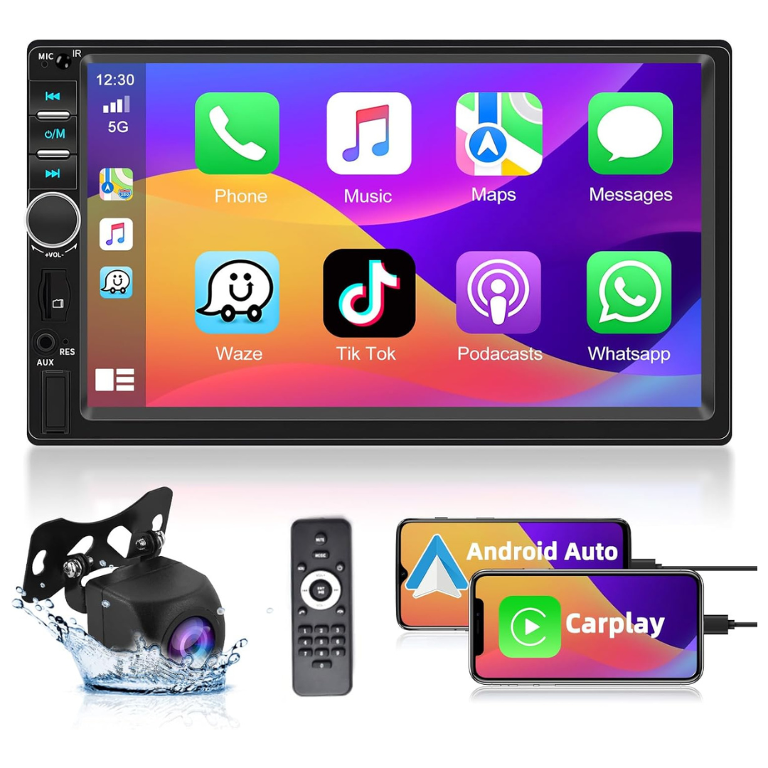 7 Inch Double Din Car Stereo Radio With Apple Carplay & Android Auto