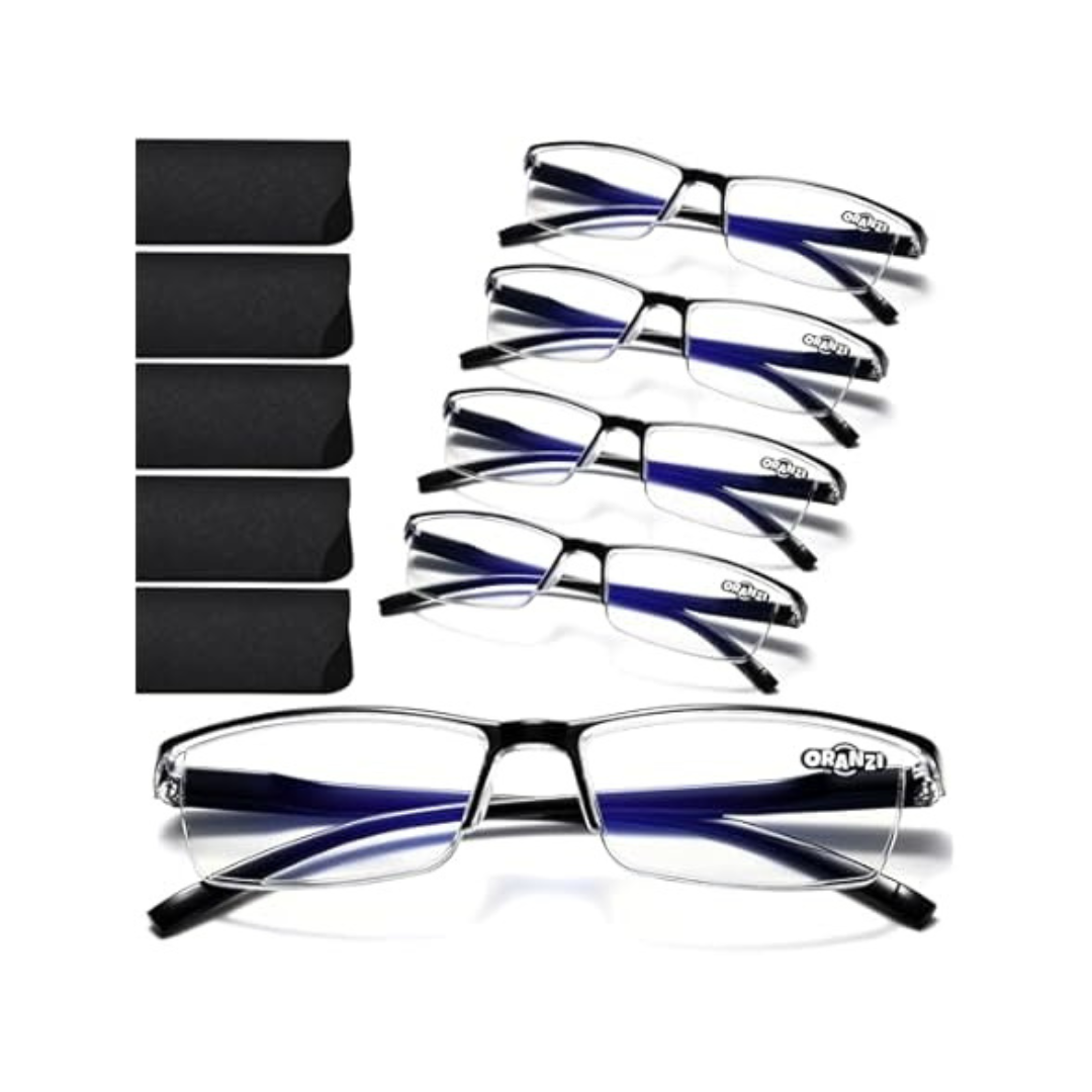 5-Pack Oranzi Men's Blue Light Blocking TR90 Reading Glasses