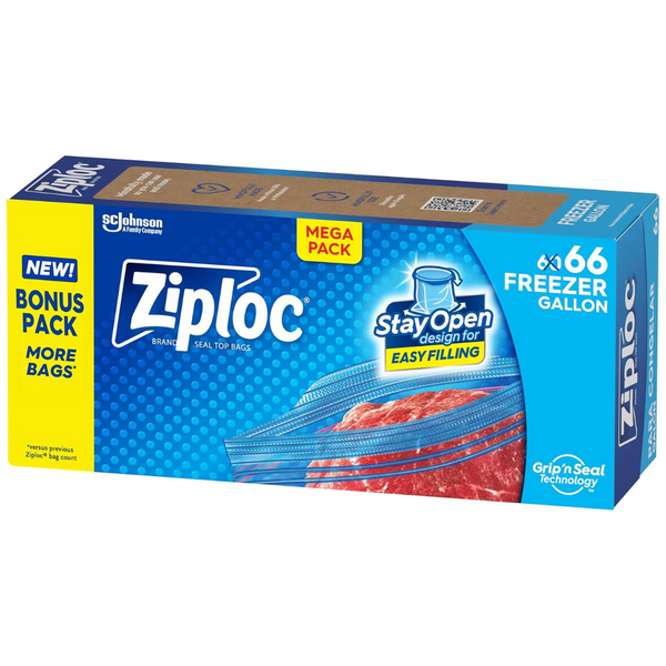 66-Count 1-Gallon Ziploc Food Storage Freezer Bags