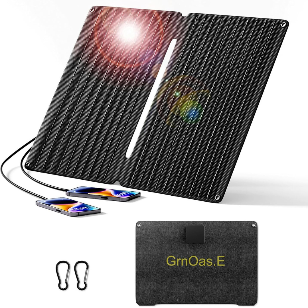 GrnOas.E 20W Portable Solar Panel with USB-C USB-A Outputs