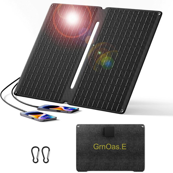 GrnOas.E 20W Portable Solar Panel with USB-C USB-A Outputs