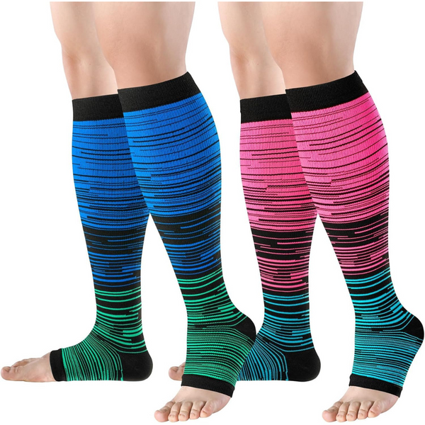 2-Pairs Men's Bropite High Stockings Open Toe Compression Socks