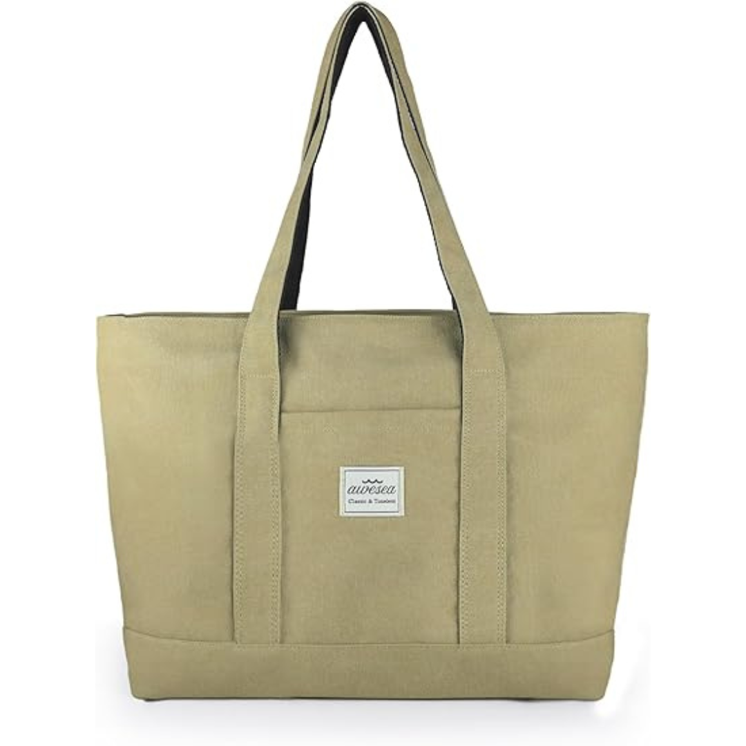 Women's Large Canvas Tote Bag with Zipper