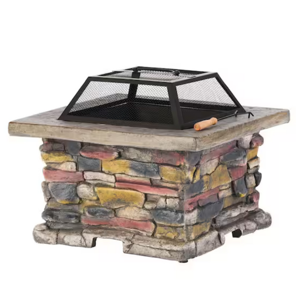 28.7" W x 22" H Stone Square Wood Burning Outdoor Fire Pit