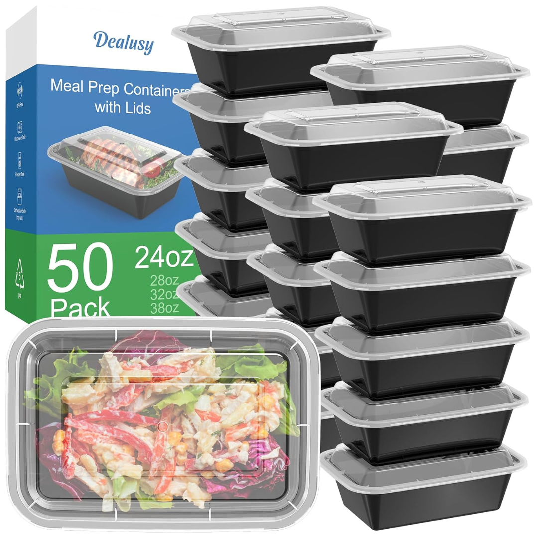 50-Pack Dealusy 24 oz Reusable Meal Prep Containers with Lids