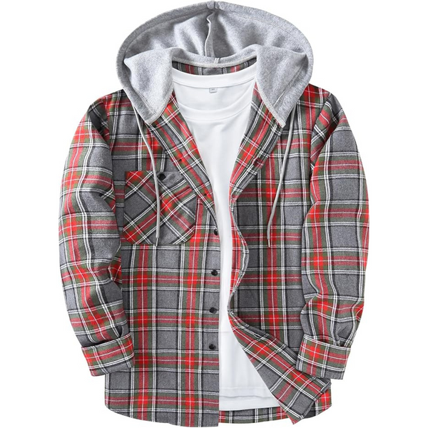 Men's Long Sleeve Plaid Hoodie Shirt