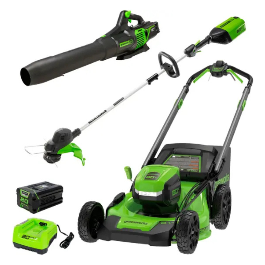 Greenworks 21" Mower, 13" String Trimmer & Blower W/Battery & Charger