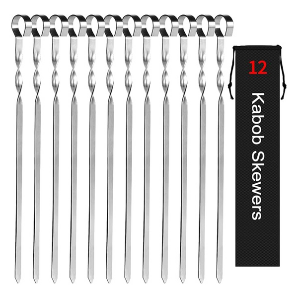 12-Piece 14" Stainless Steel Long BBQ Barbecue Skewers